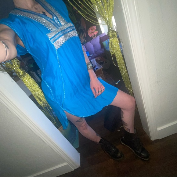 Boho Handmade Embroidered Kaftan Tunic Dress - Picture 3 of 9